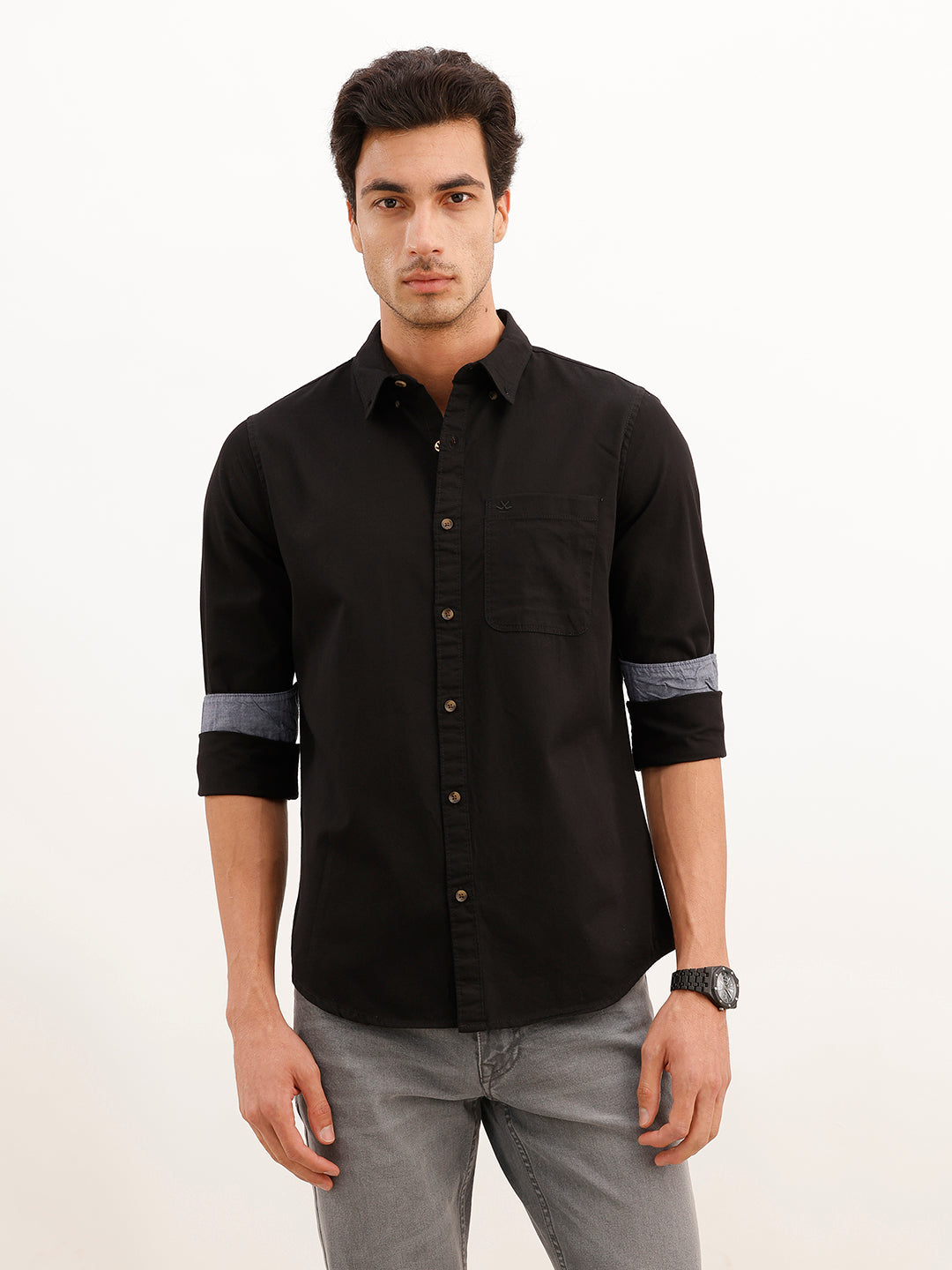 Solid Full Sleeve Regular Fit Shirt | Black