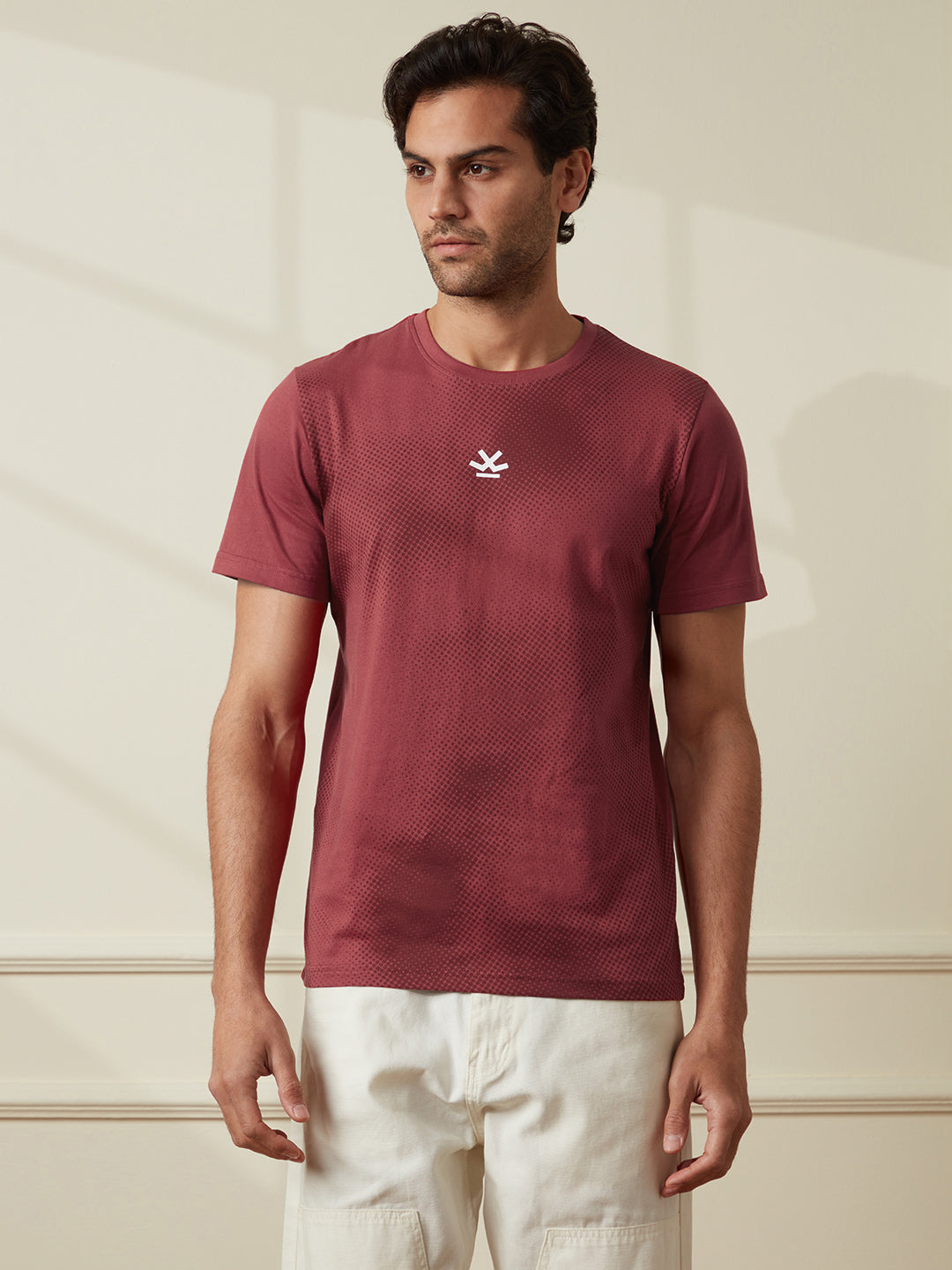 Maroon Panel Print T-Shirt