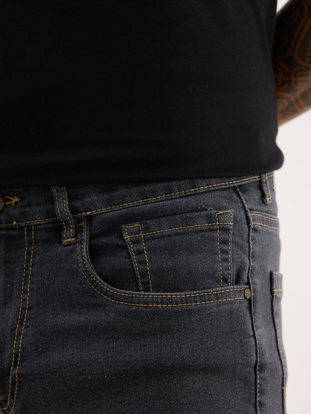 Contrast Stitch Slim Tapered Fit Denim Jeans | Grey