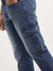Textured Straight Fit Denim Cargo | Light Blue