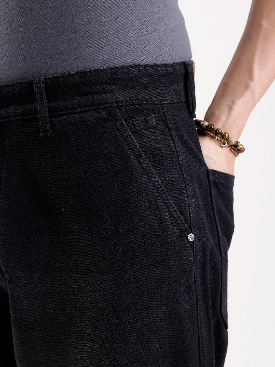 Washed Loose Fit Cargo Denim   |  Grey