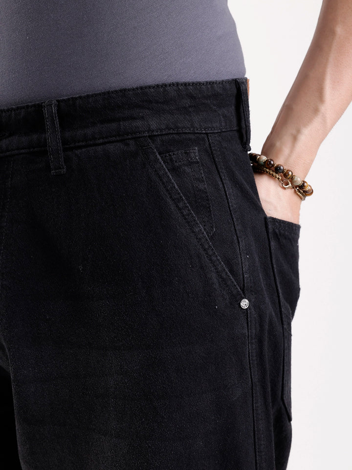 Washed Loose Fit Cargo Denim   |  Grey