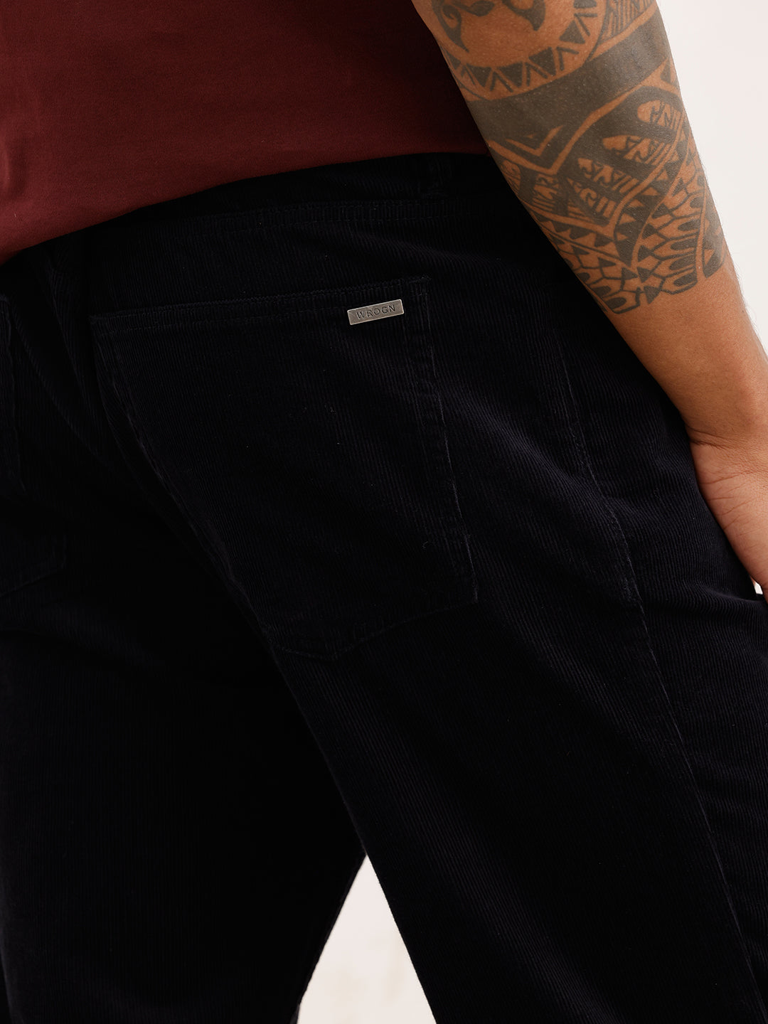Solid Straight Fit Corduroy Trousers | Navy Blue