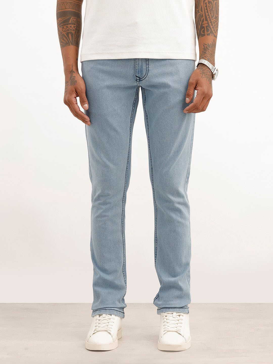 Washed Solid Slim Fit Jeans | Light Blue | WJN100SL7611W