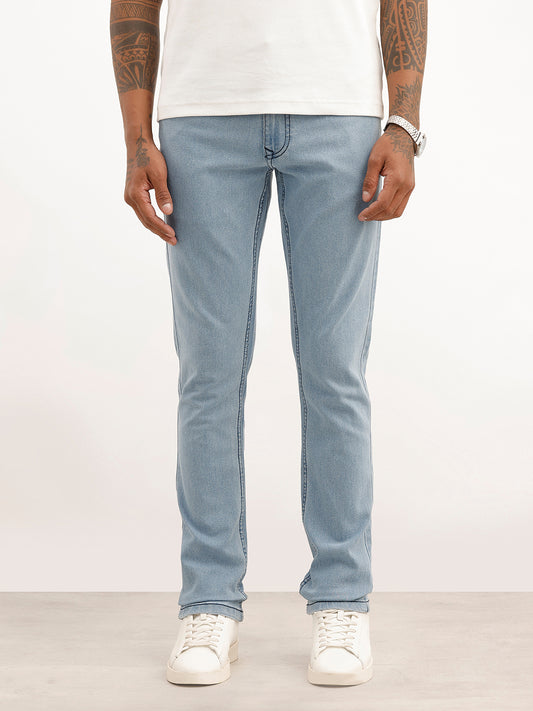 Washed Solid Slim Fit Jeans | Light Blue