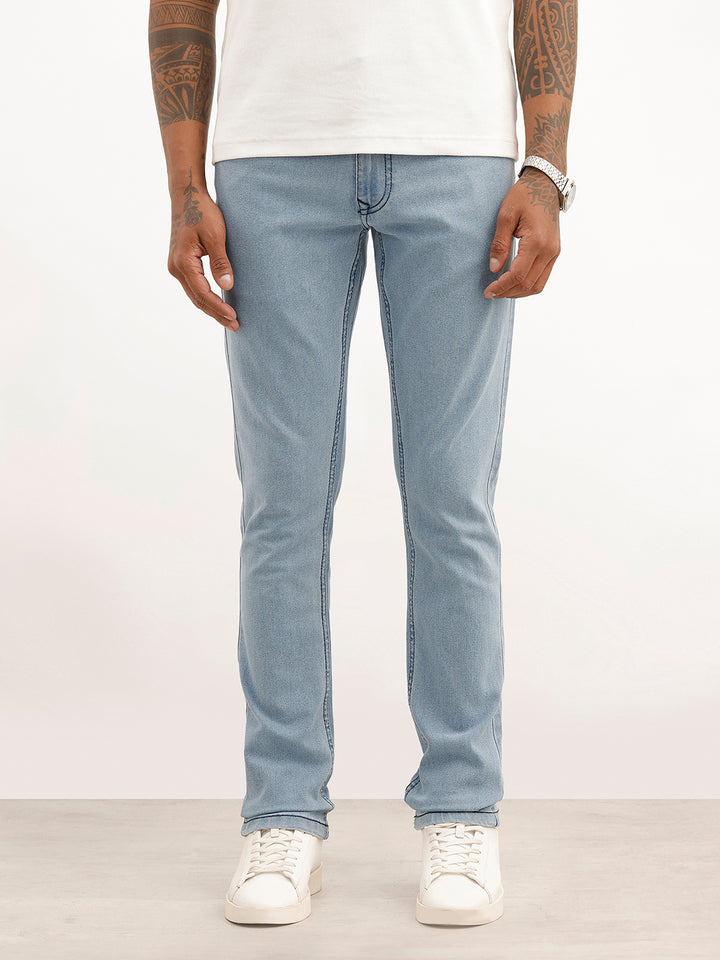 Washed Solid Slim Fit Jeans | Light Blue