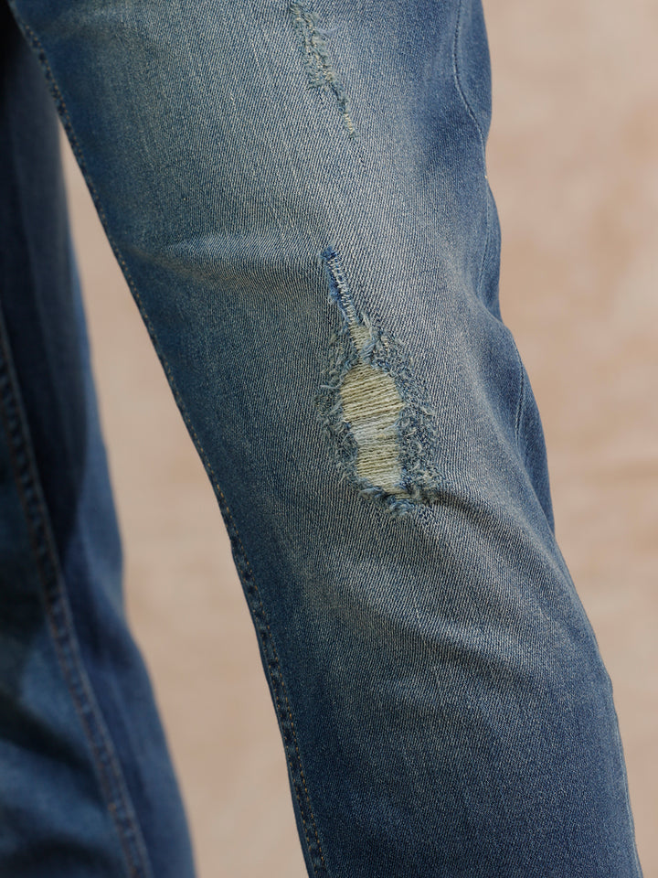 Solid Heavy Fade Skinny Crop Jeans | Blue