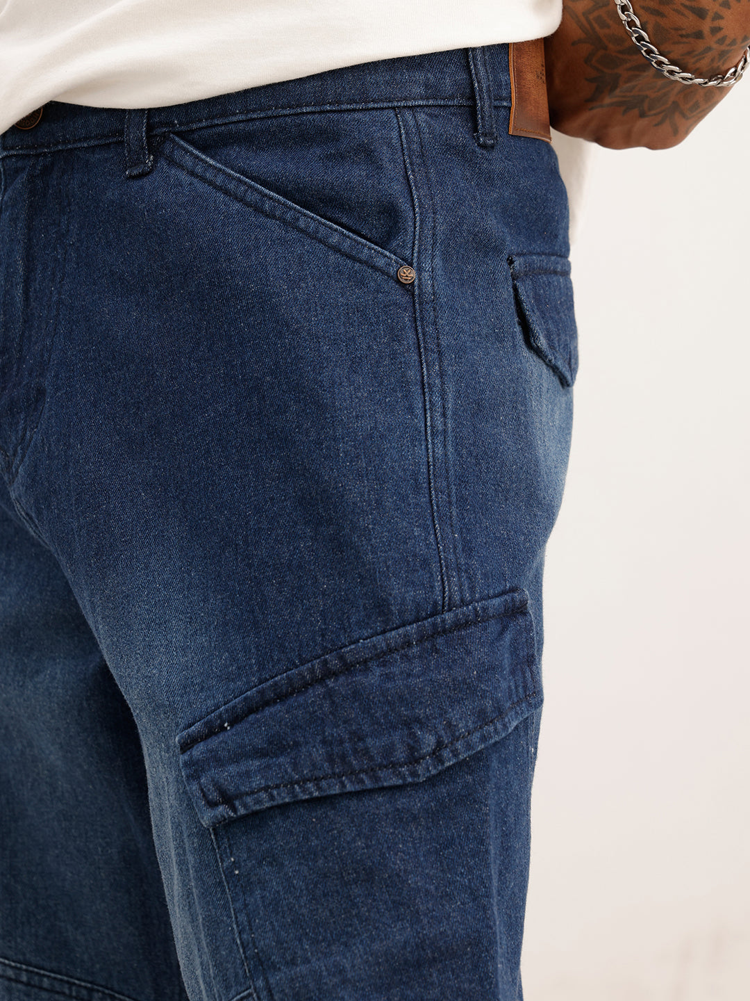 Faded Loose Fit Denim Cargo | Dark Blue