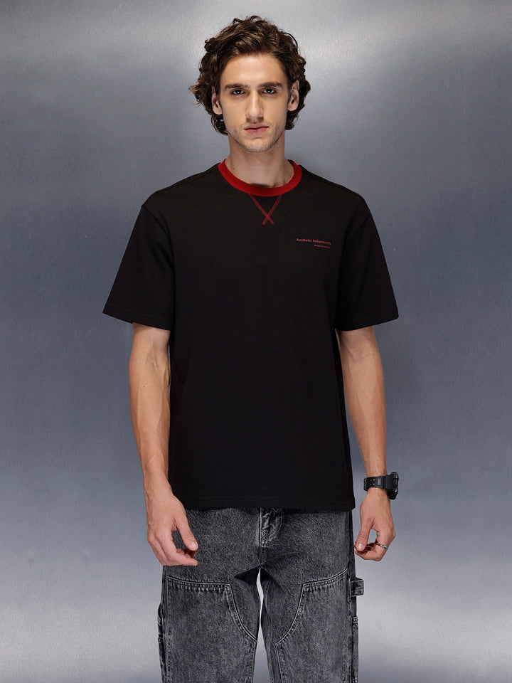 Men’s red trimmed black oversize T-shirt | Black