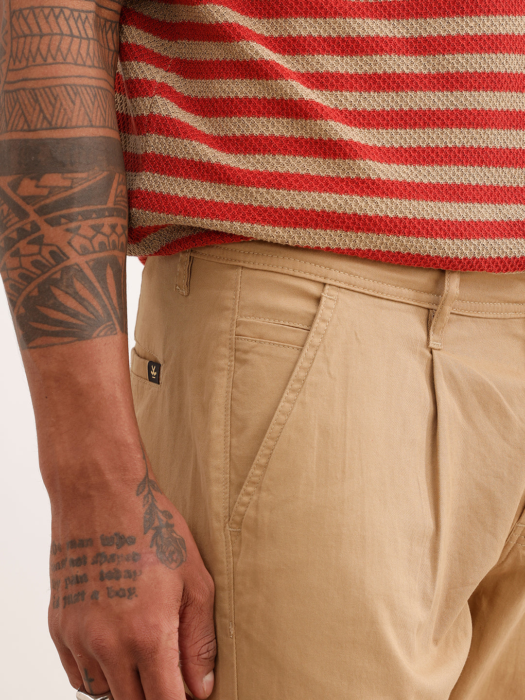 Solid Straight Fit Pleated Trouser | Khaki