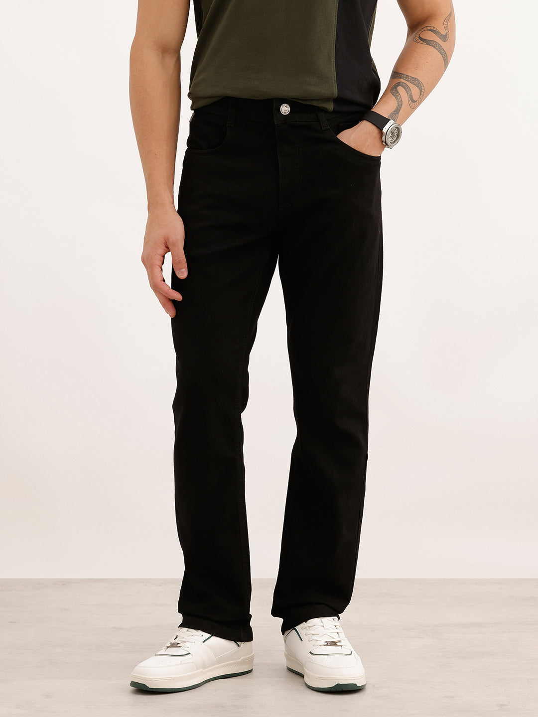 Solid Straight Fit Denim Jeans | Black