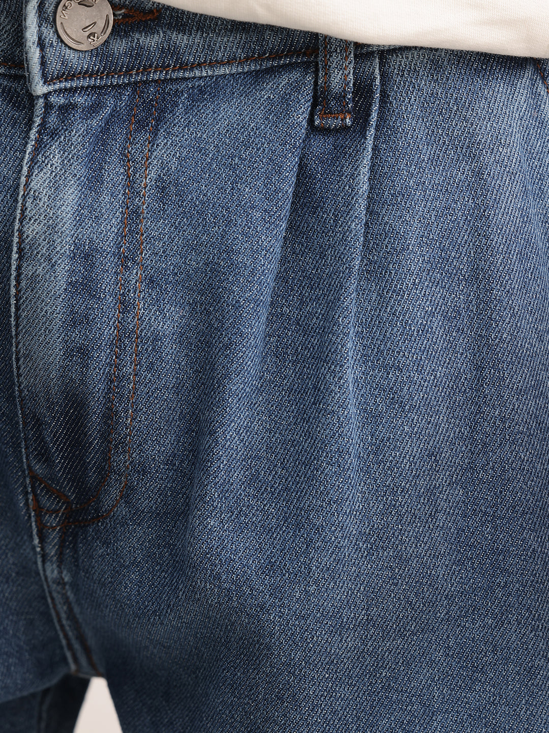 Washed Anti Fit Pleated Denim Jeans | Light Blue