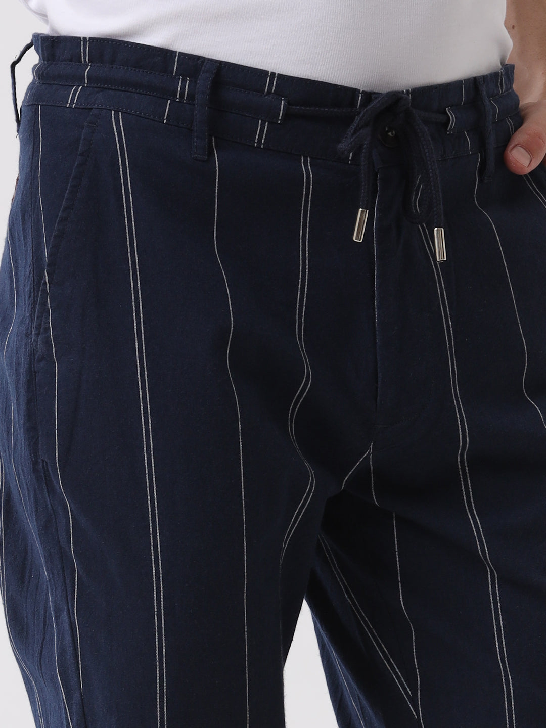 Striper Navy Drawstring Trouser