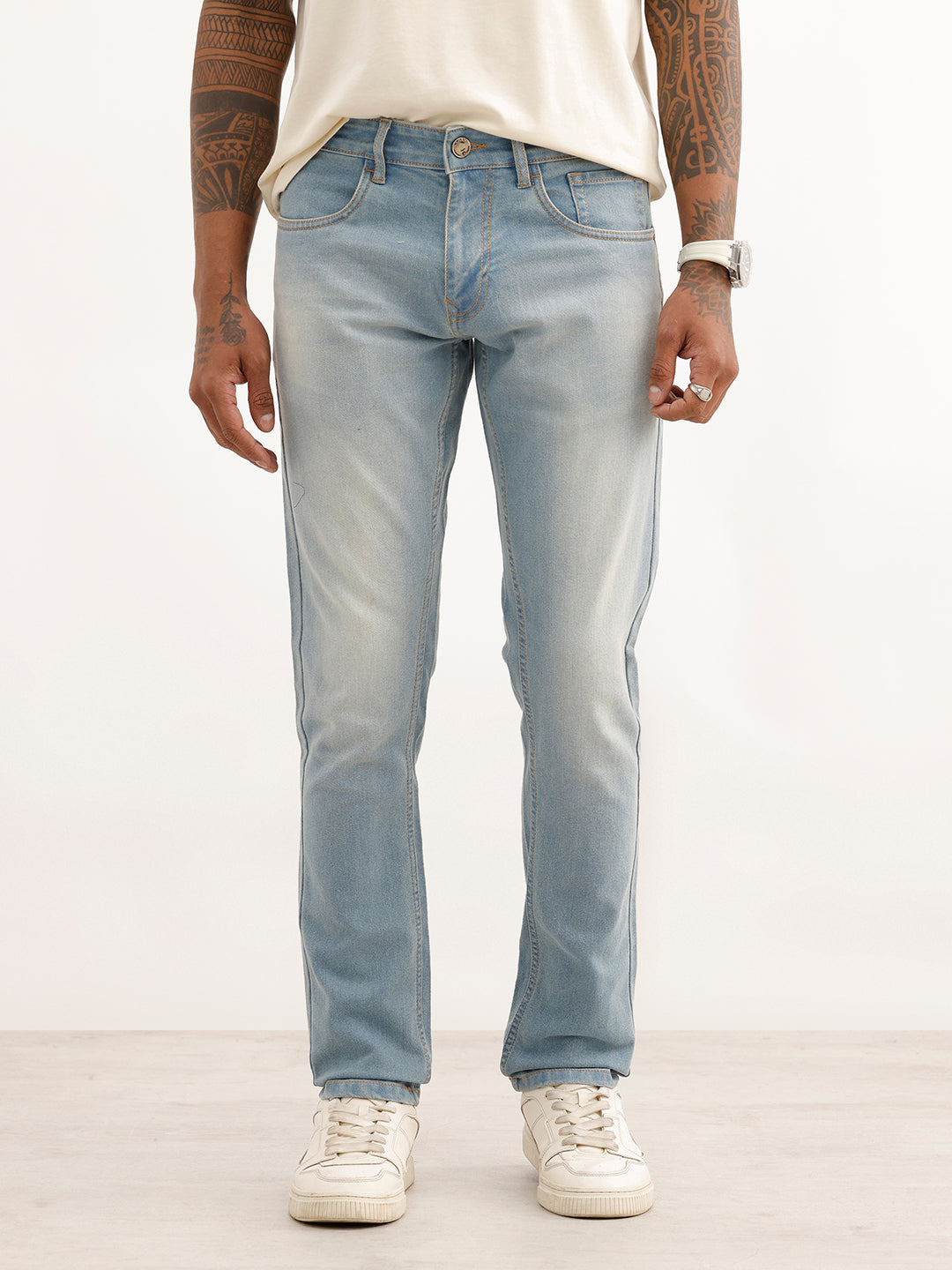 Slim Fit Light Faded Denim Jeans | Light Blue