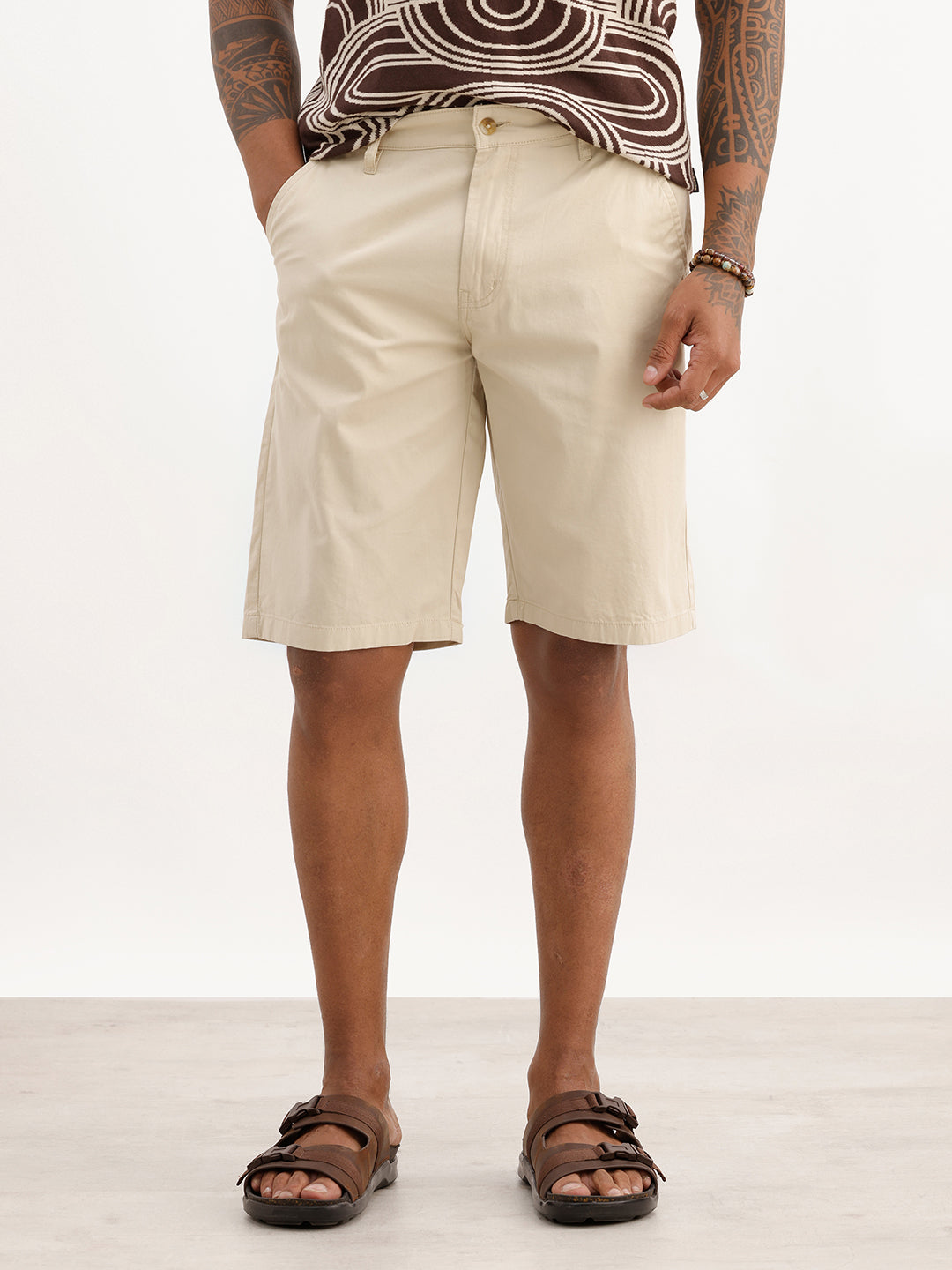 Classic Solid Slim Fit Shorts | Beige