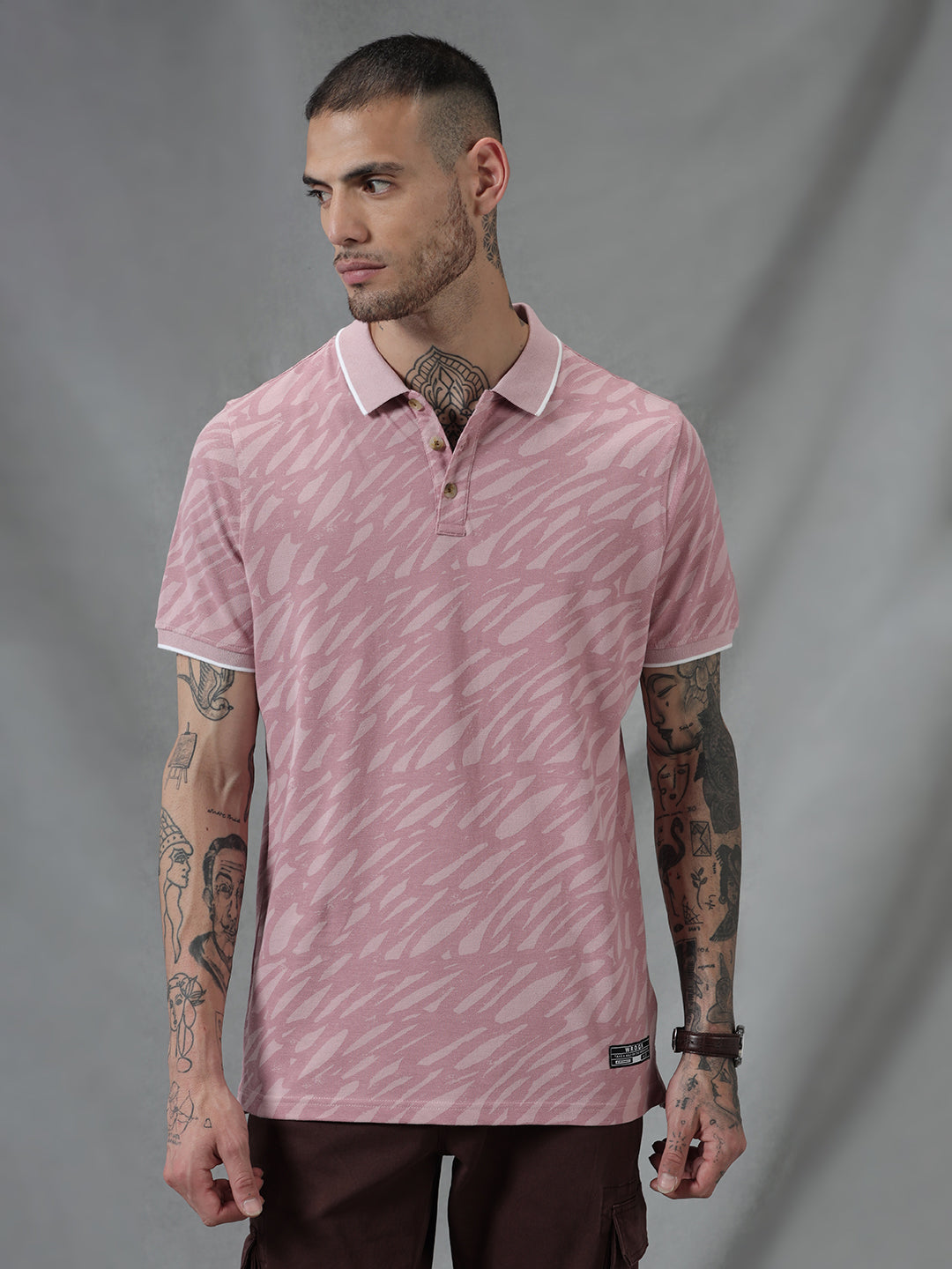 AOP Scribble Pink Polo T-shirt