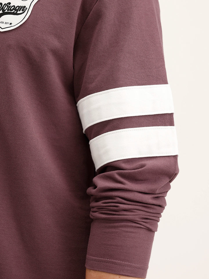 Oversized Patch Detailed Long Sleeve Polo T-Shirt | Purple