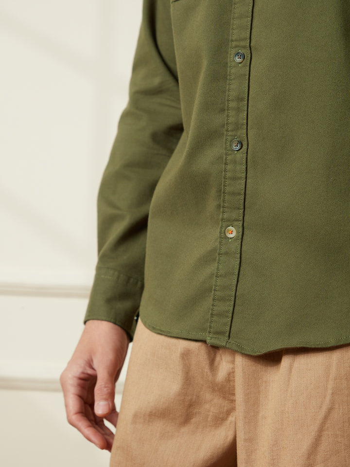 Fine Corduroy Slim Fit Shirt | Green