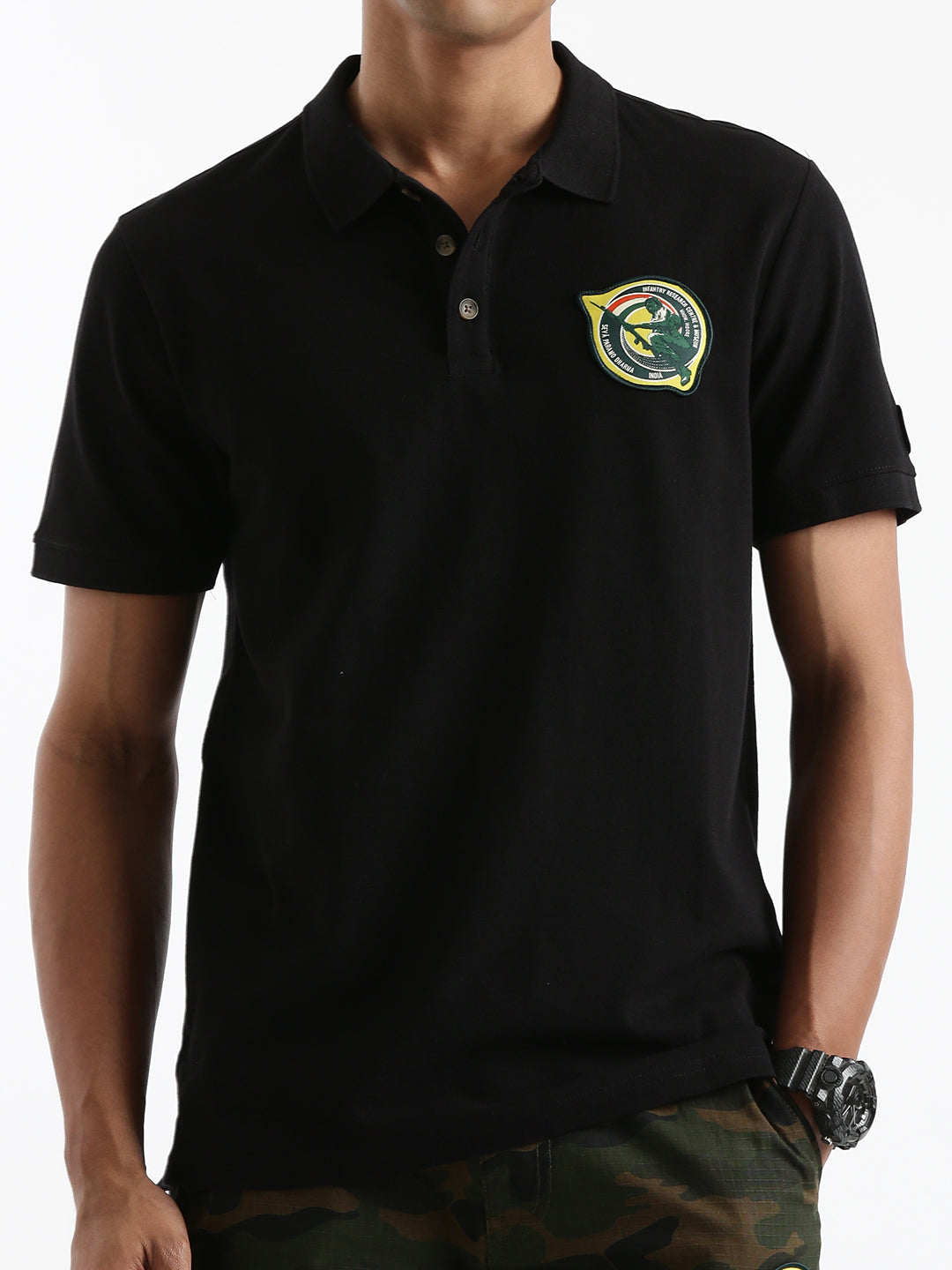 Indian Infantry By A47 Black Polo T-Shirt