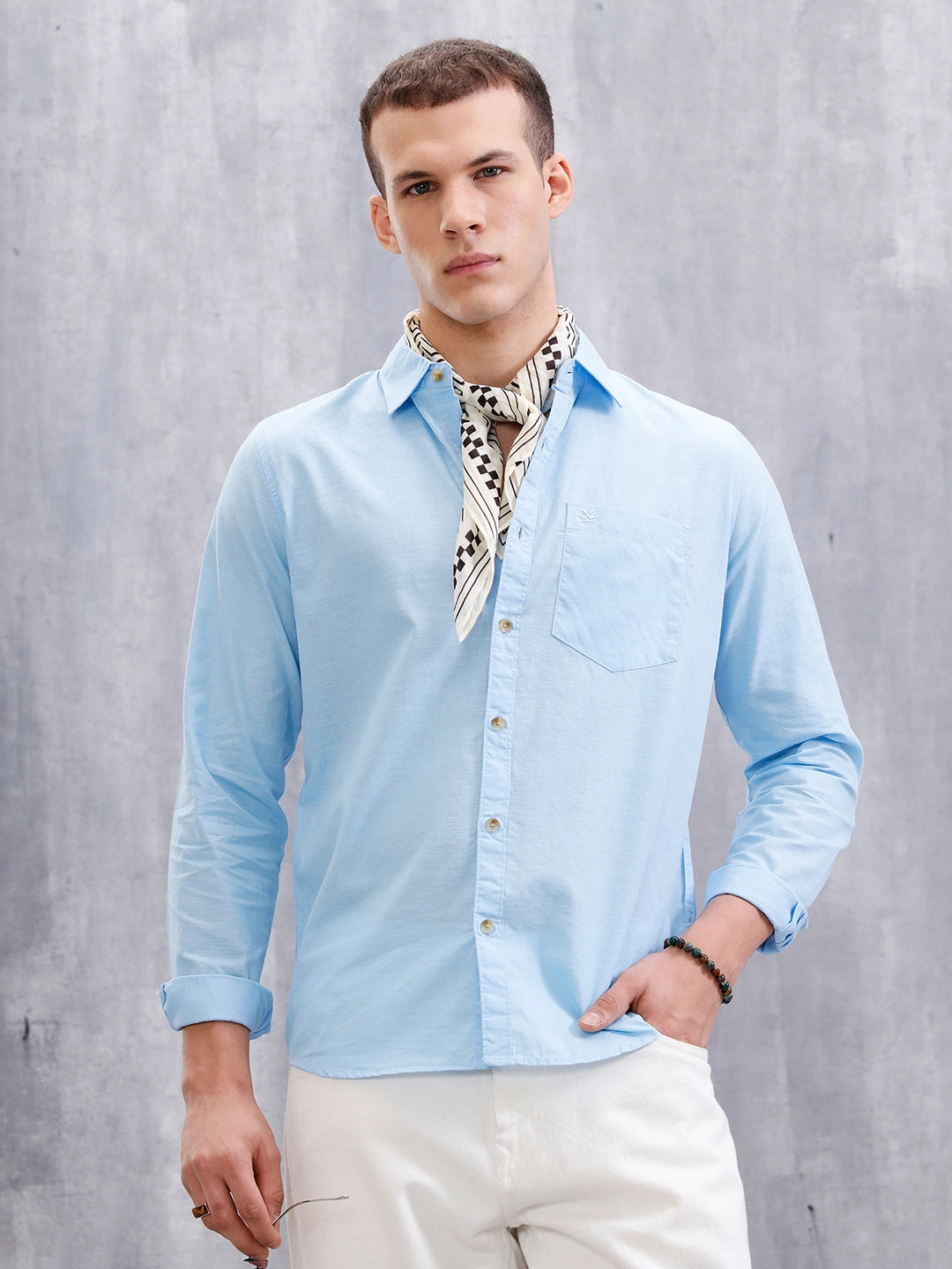 Solid Cotton Slub Shirt | Blue