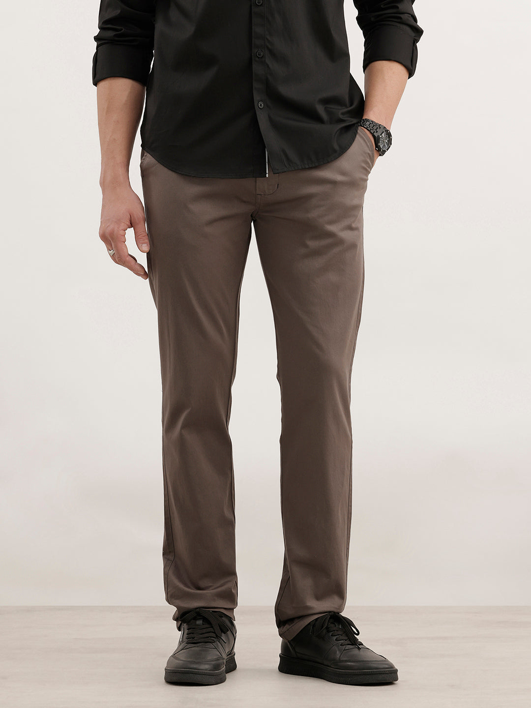 Slim Fit Solid Trouser  | Charcoal