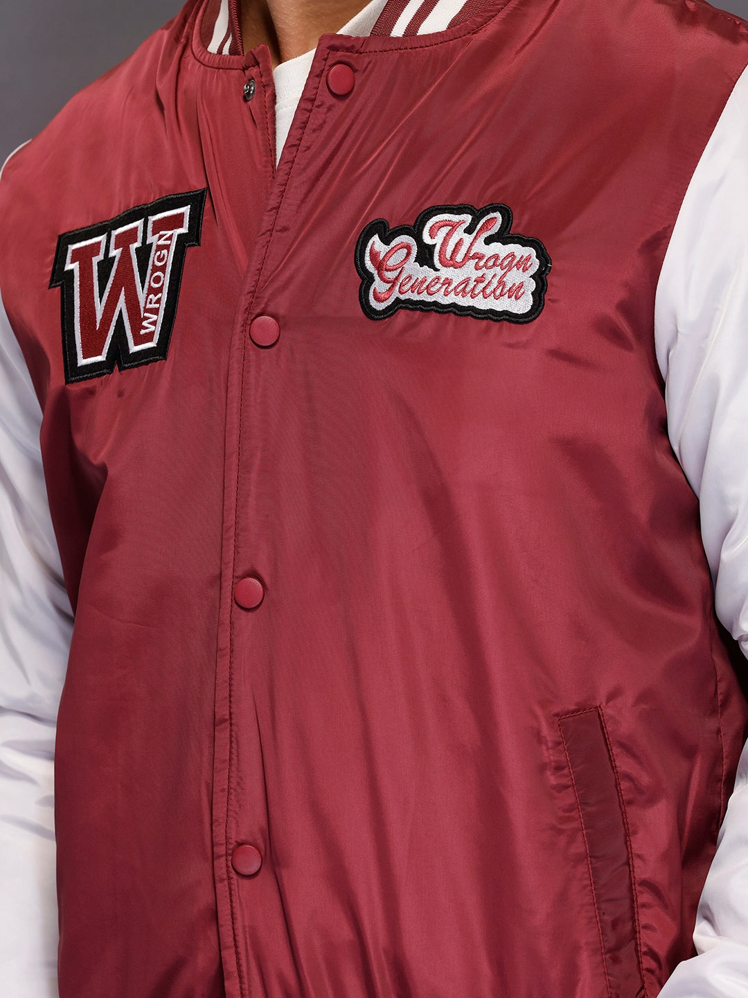 Men’s Red & White Varsity Jacket | Maroon