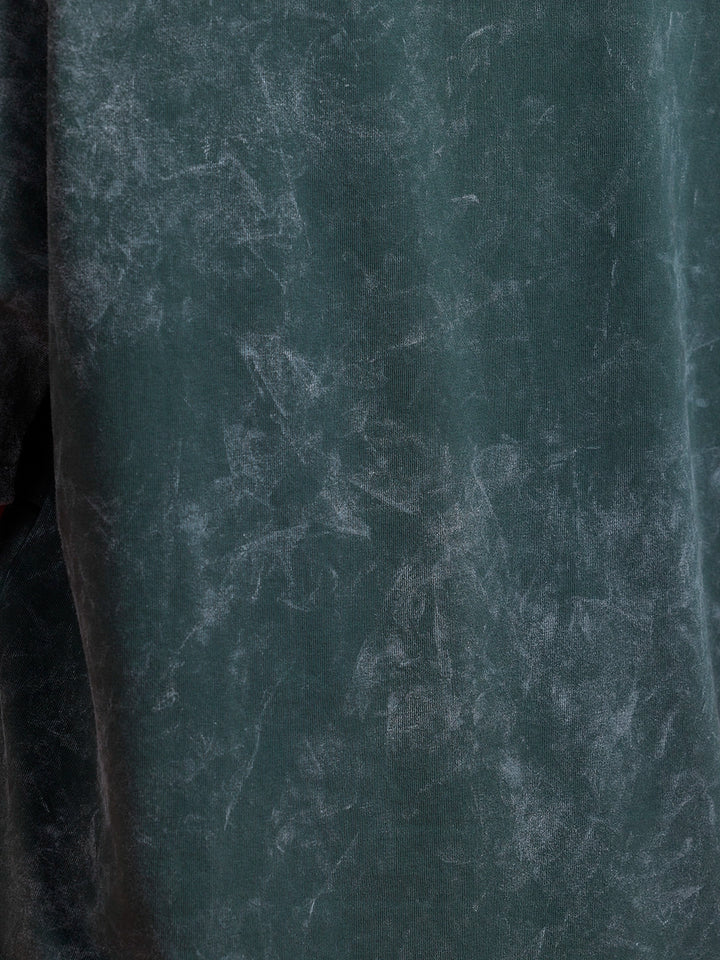 Washed Cut& Sew Graphic Printed Oversized Fit T-Shirt | Dark Green