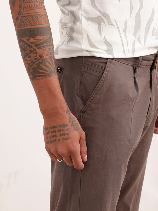 Solid Straight Fit Pleated Trouser | Grey