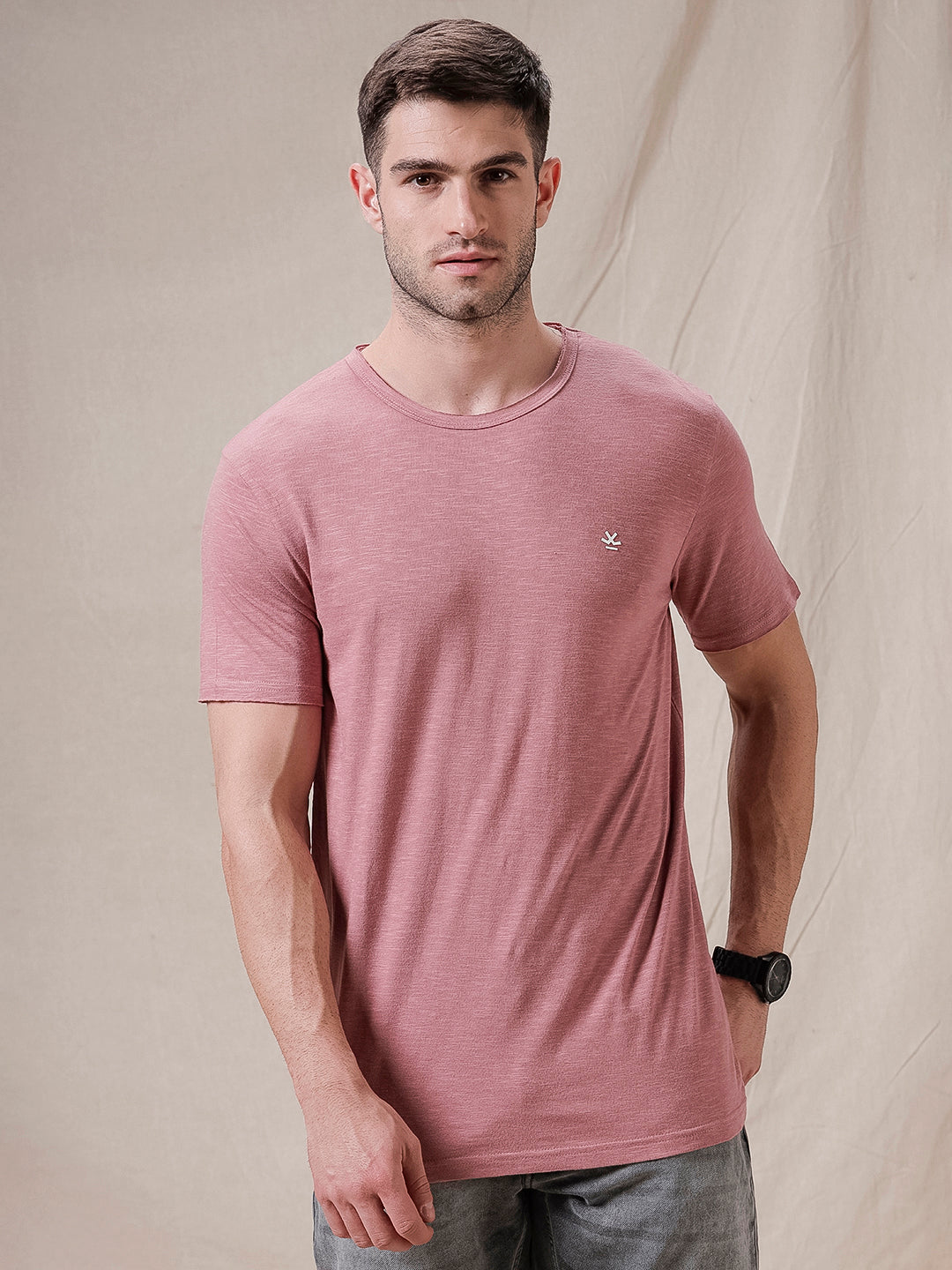 Raw Edged Solid Pink T-Shirt