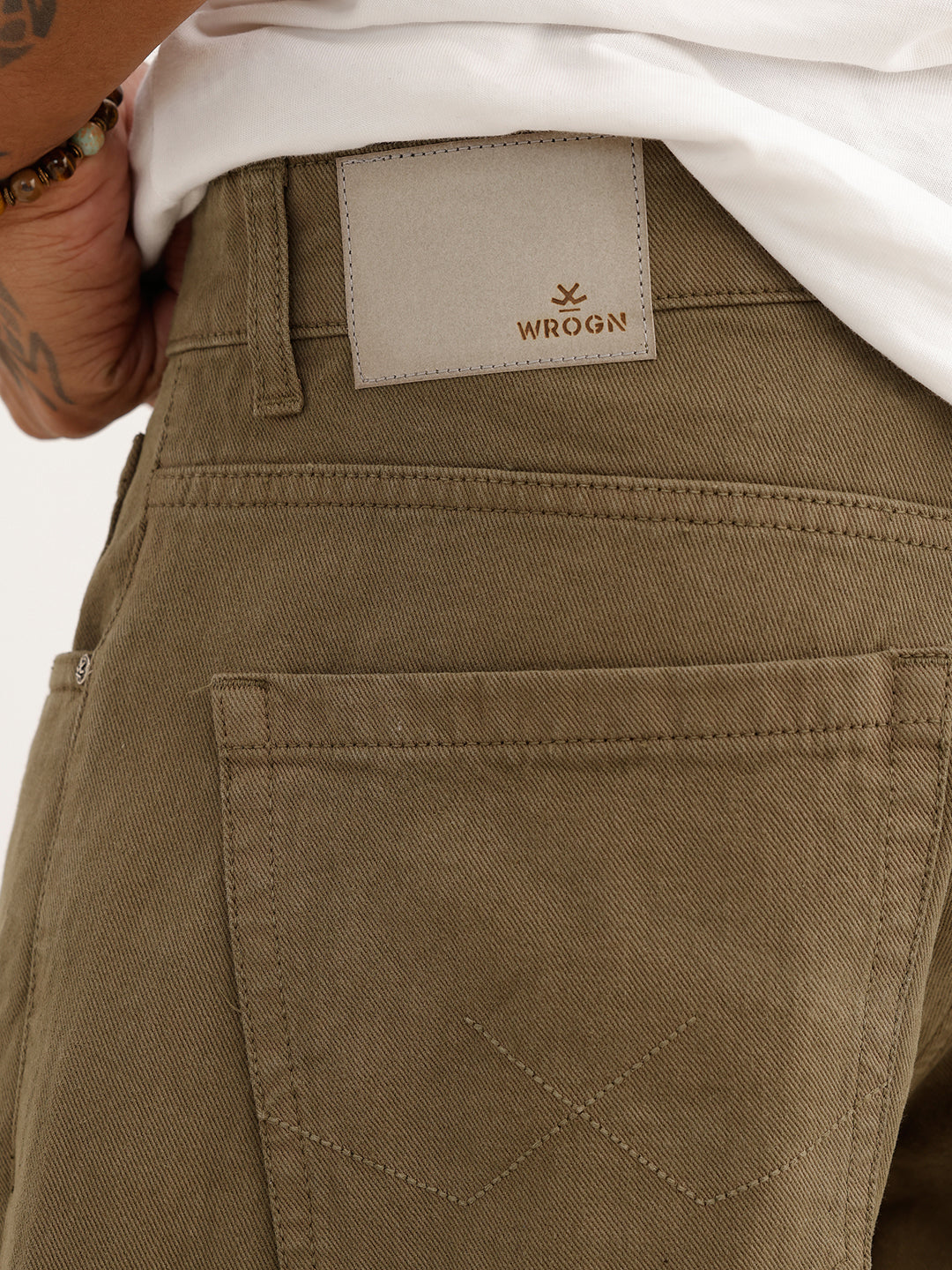 Loose Fit Solid Denim Cargo | Olive