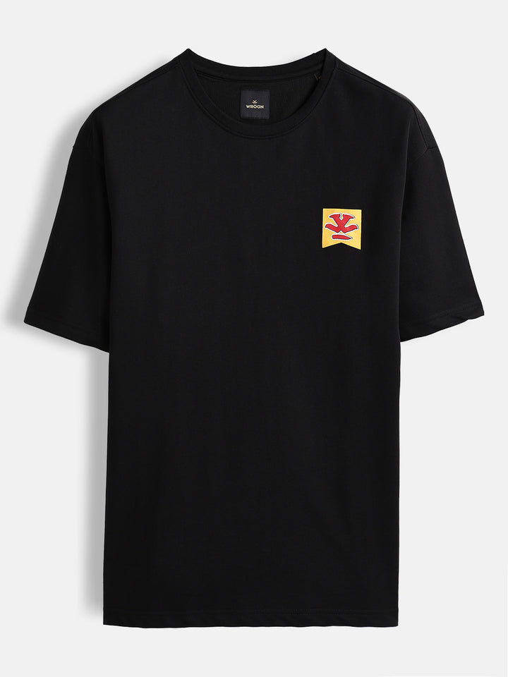 Minimal Chest Print Oversize Tshirt | Black
