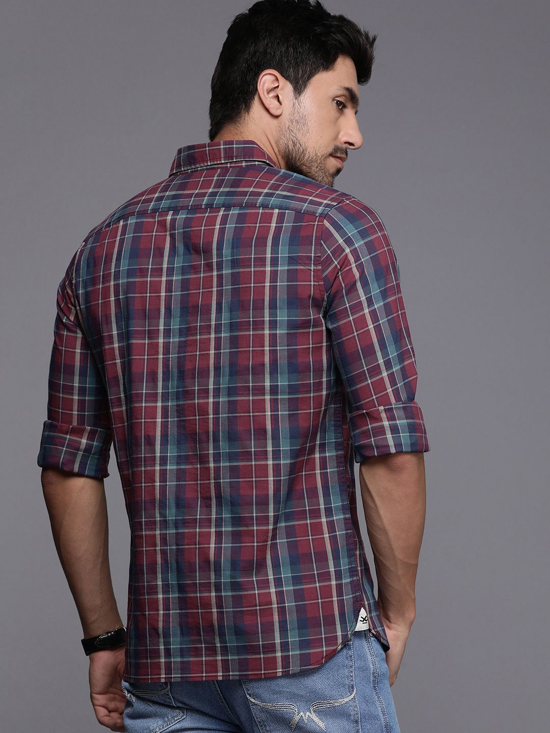 Blue on Maroon Checked Shirt