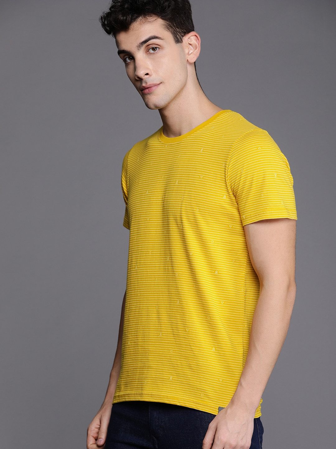 Mustard Yellow Striped Cotton T-Shirt