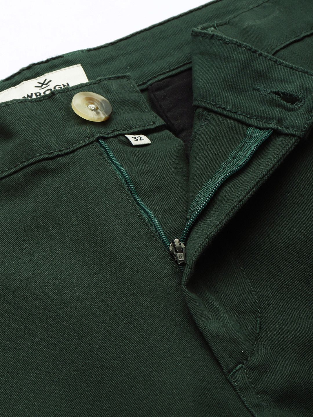 Solid Green Slim Fit Chinos Trousers