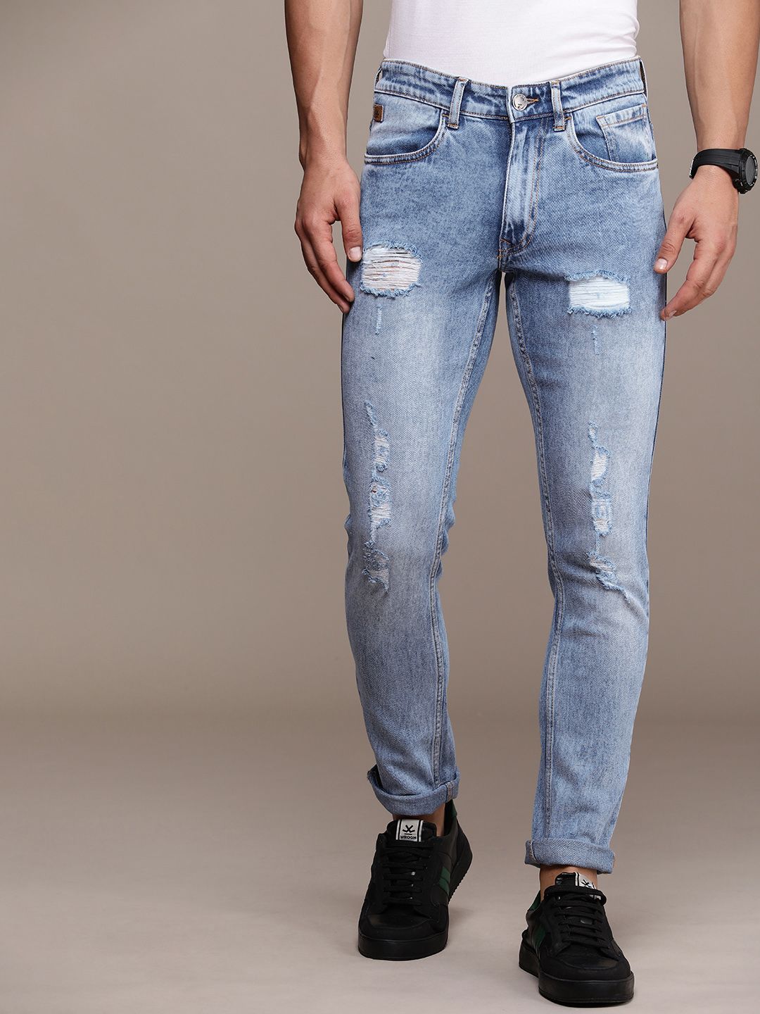 Mildly Distressed Heavy Fade Stretch Jeans