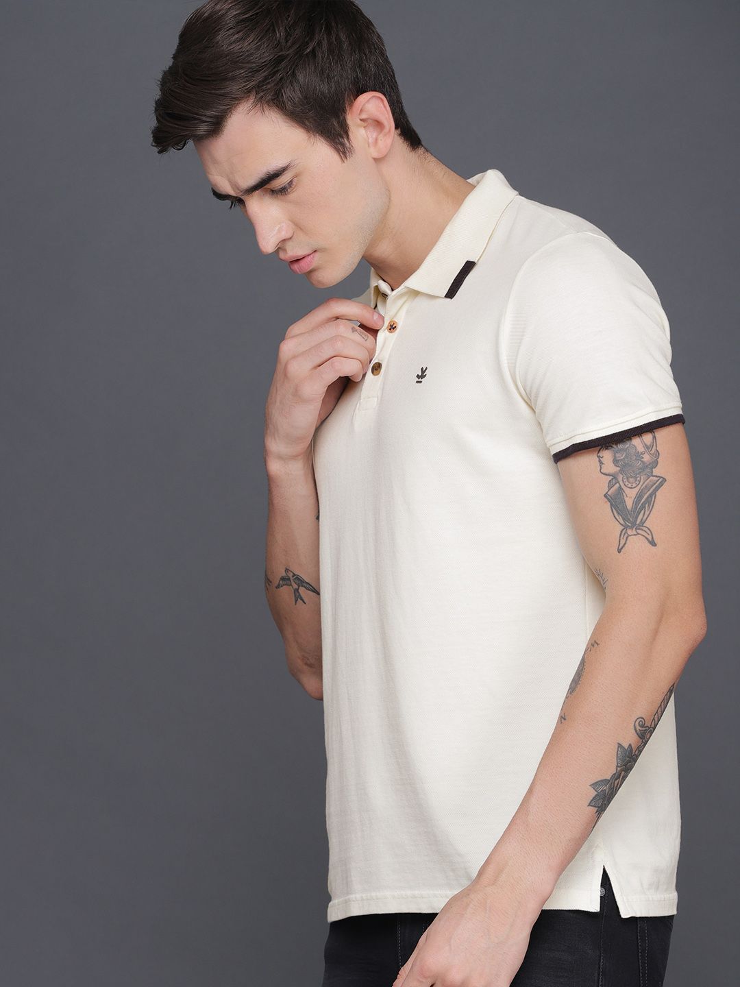 Polished Cream Solid Polo T-Shirt