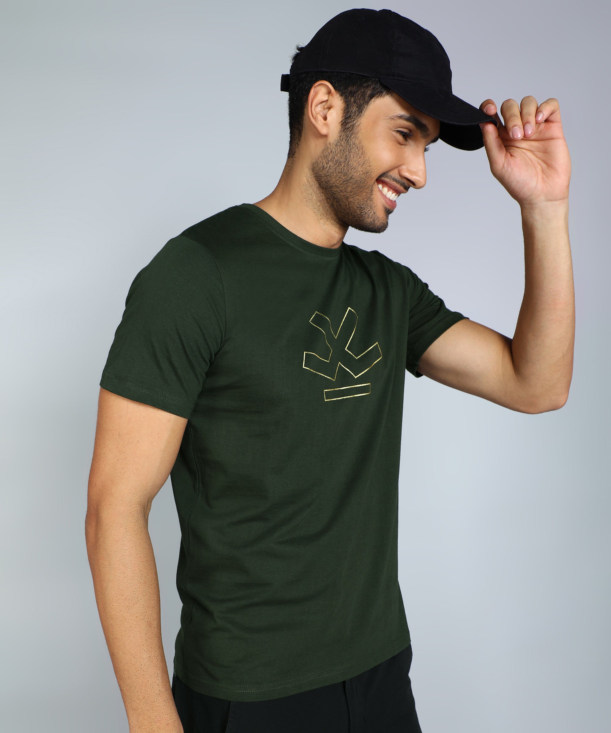 Olive Foil Print Crew Neck T-Shirt