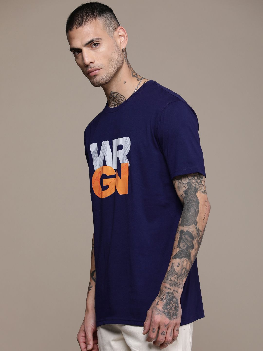 Casual Blue Typography Printed T-Shirt