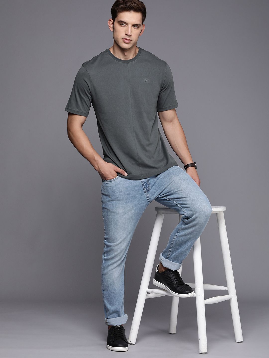 Solid Grey Round Neck T-Shirt