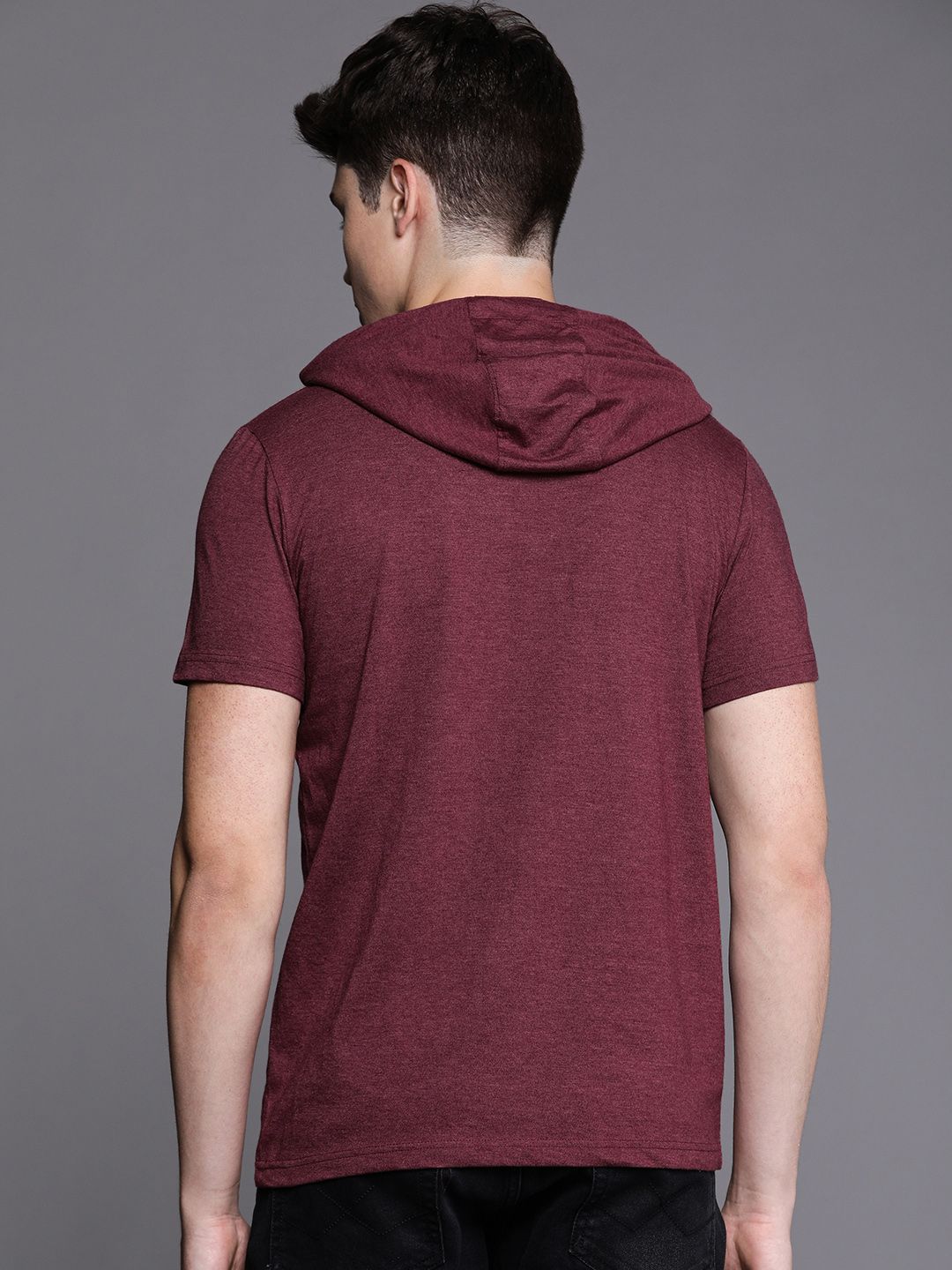 Solid Burgundy Hooded T-Shirt