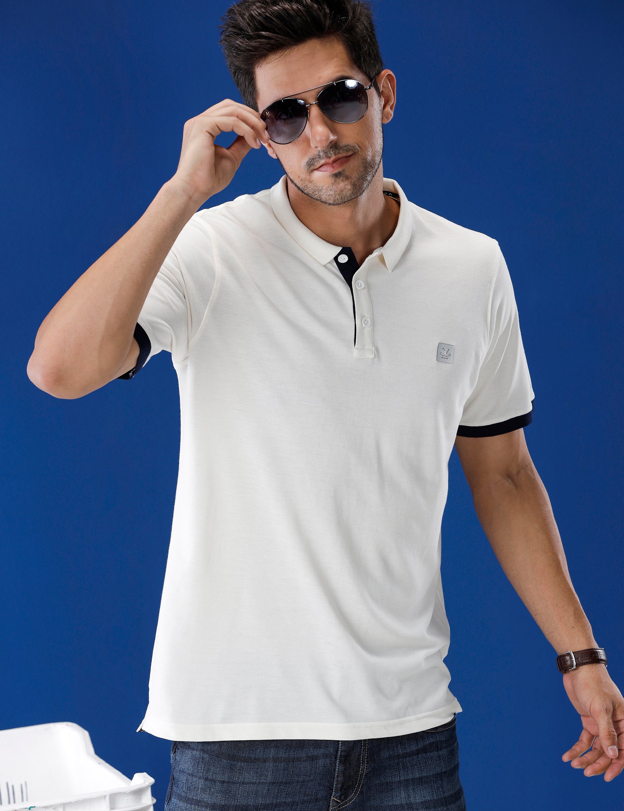 White Contrast Detail Polo T-Shirt