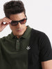 Olive Vertical Color Block Polo T-Shirt