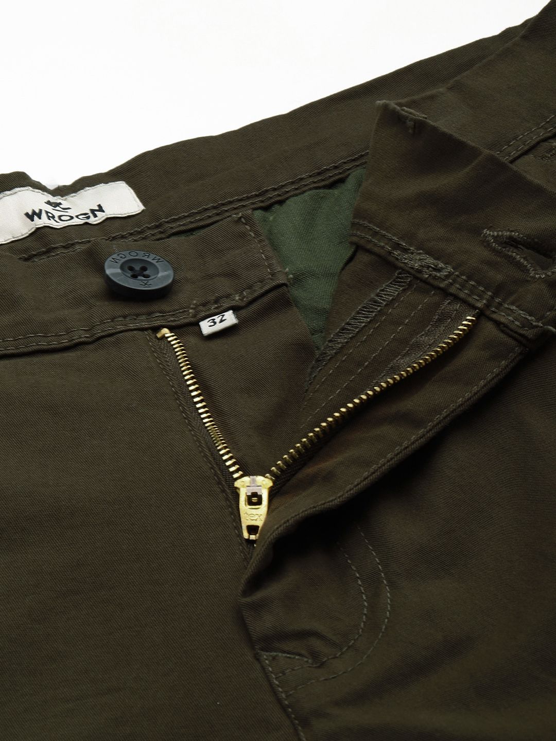 Solid Olive Woven Chinos Trousers