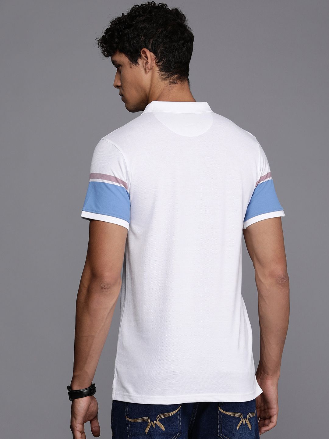 White Striped Polo Collar T-Shirt