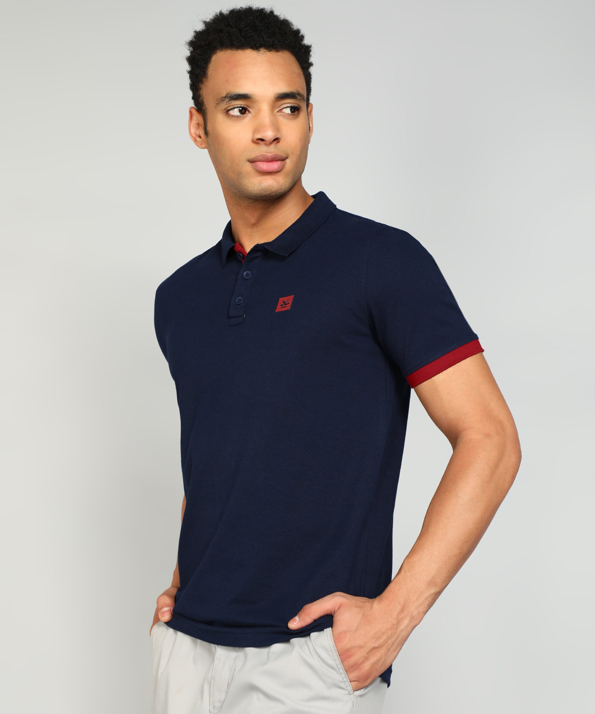 Navy Contrast Detail Polo T-Shirt