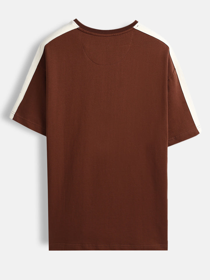 Oversize chest print T-shirt with contrast shoulder and Stitch detail | Brown