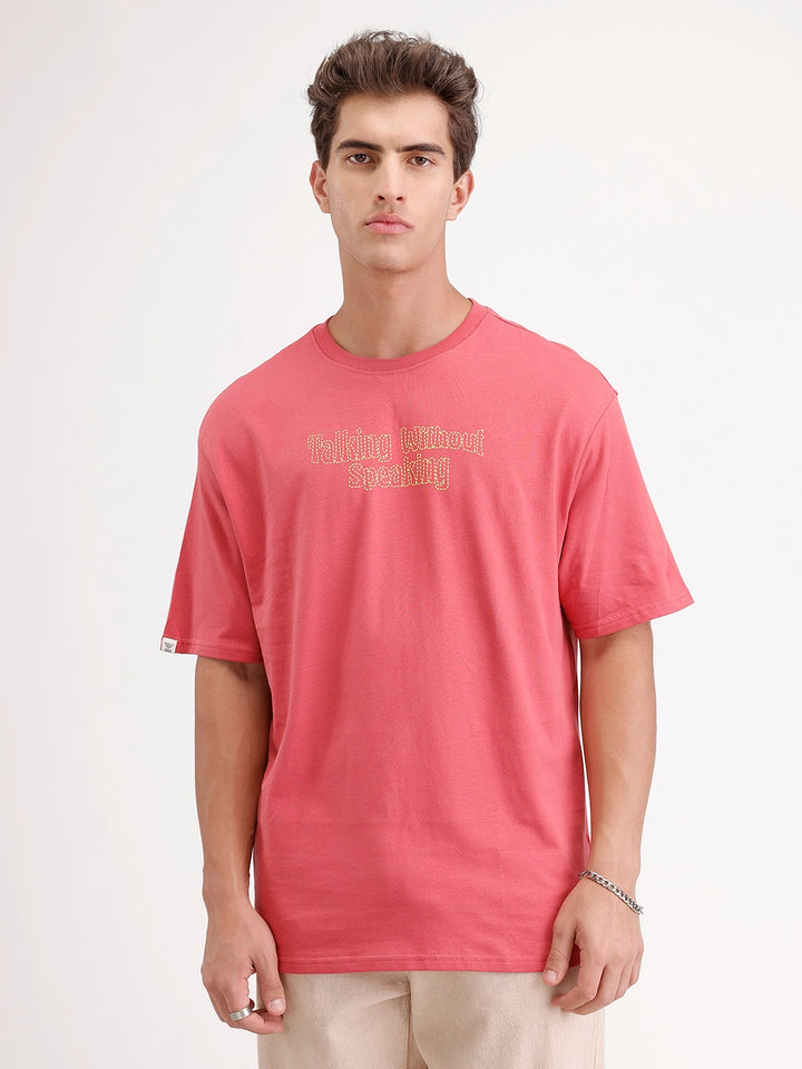 Oversized Placement Printed T-Shirt | Red