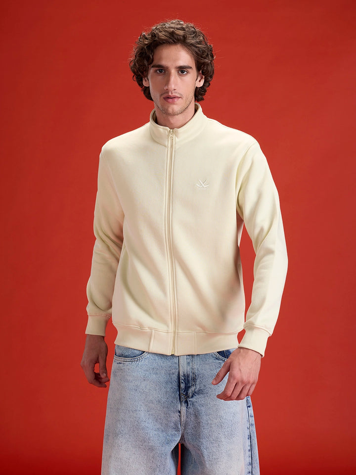 Men’S Solid Zip-Up Stand Collar Sweatshirt | Aloe Wash