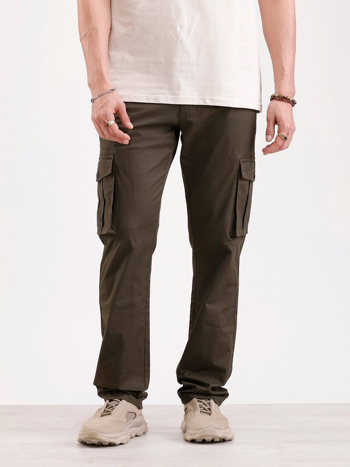 Solid Straight Fit Cargo Trouser   |  Olive