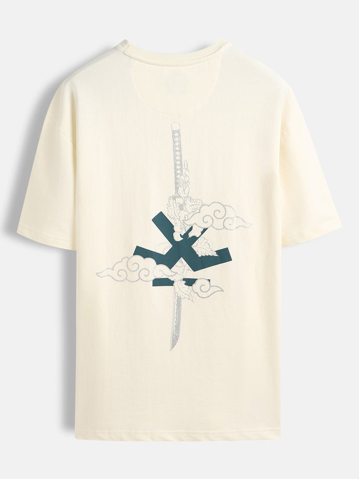 Puff print chest motif oversized tshirt | Off white